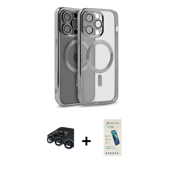 MARSİLYAN™- iPhone 15 Pro Kılıf Nova Işık Özel Seri - Şeffaf Pasifik Cam Ekran Koruyucu + Raze Metal Kamera Lens - LT