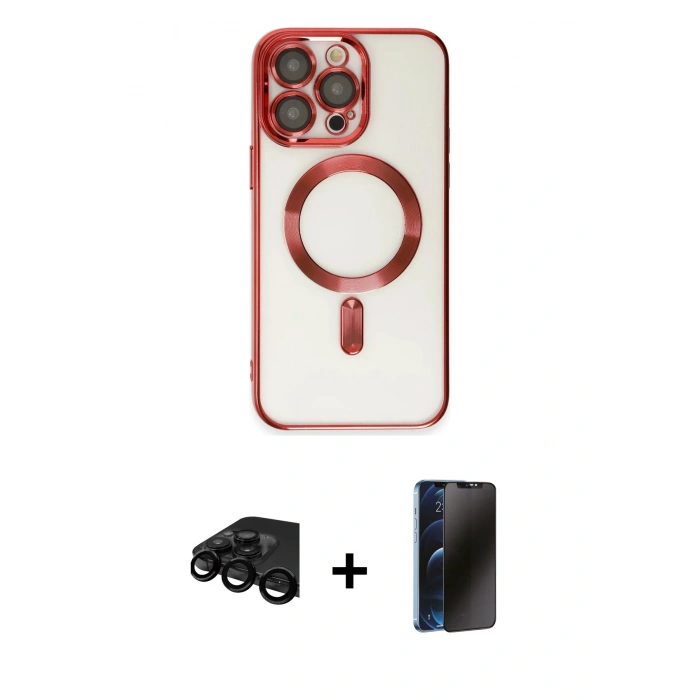 MARSİLYAN™- iPhone 15 Pro Kılıf Nova Işık Özel Seri - Siyah 3D Antistatik Hayalet Cam Ekran Koruyucu + Raze Metal Kamera Lens - SH