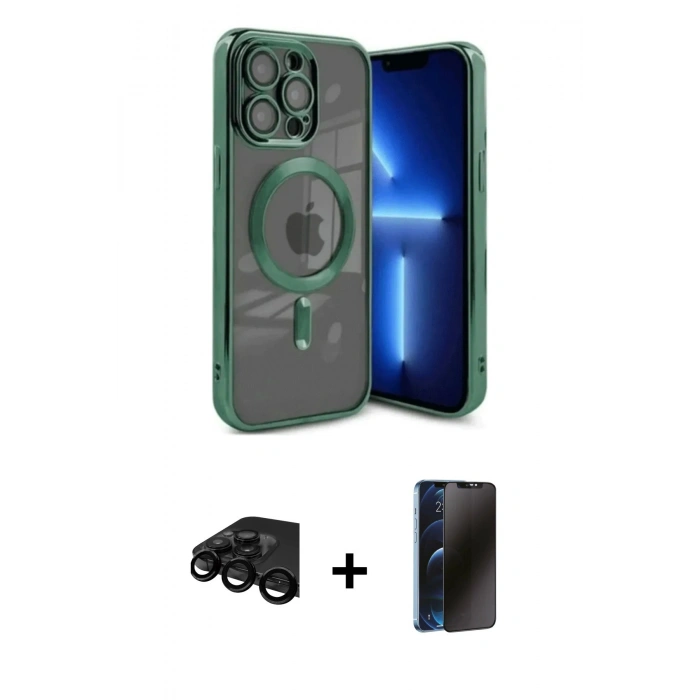 MARSİLYAN™- iPhone 15 Pro Kılıf Nova Işık Özel Seri - Siyah 3D Antistatik Hayalet Cam Ekran Koruyucu + Raze Metal Kamera Lens - SH