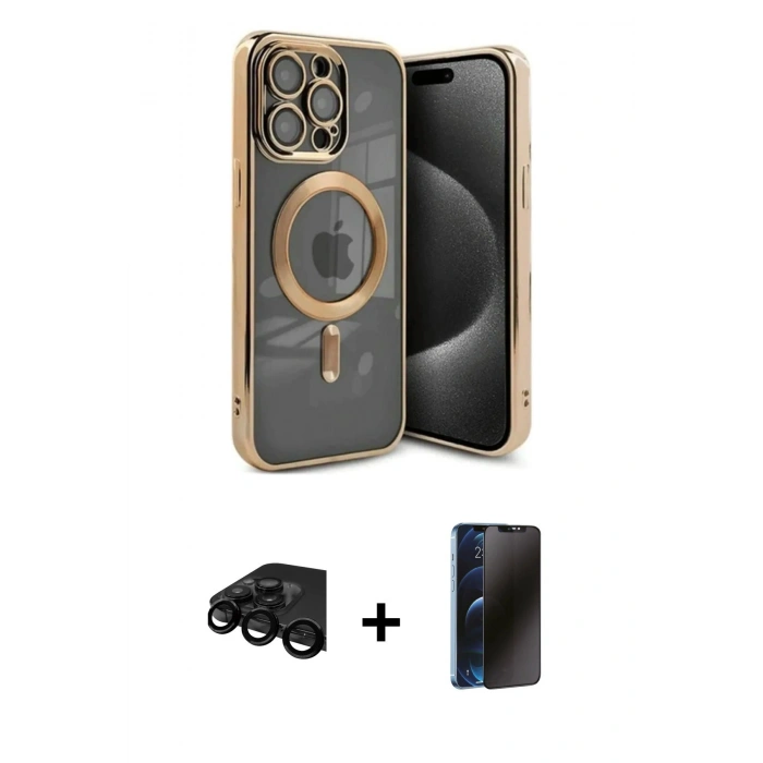 MARSİLYAN™- iPhone 15 Pro Kılıf Nova Işık Özel Seri - Siyah 3D Antistatik Hayalet Cam Ekran Koruyucu + Raze Metal Kamera Lens - SH