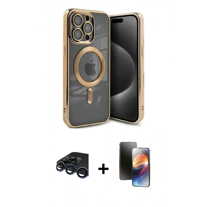 MARSİLYAN™- iPhone 15 Pro Kılıf Nova Işık Özel Seri - Siyah 3D Antistatik Mat Seramik Nano Ekran Koruyucu + Lacivert Raze Metal Kamera Lens