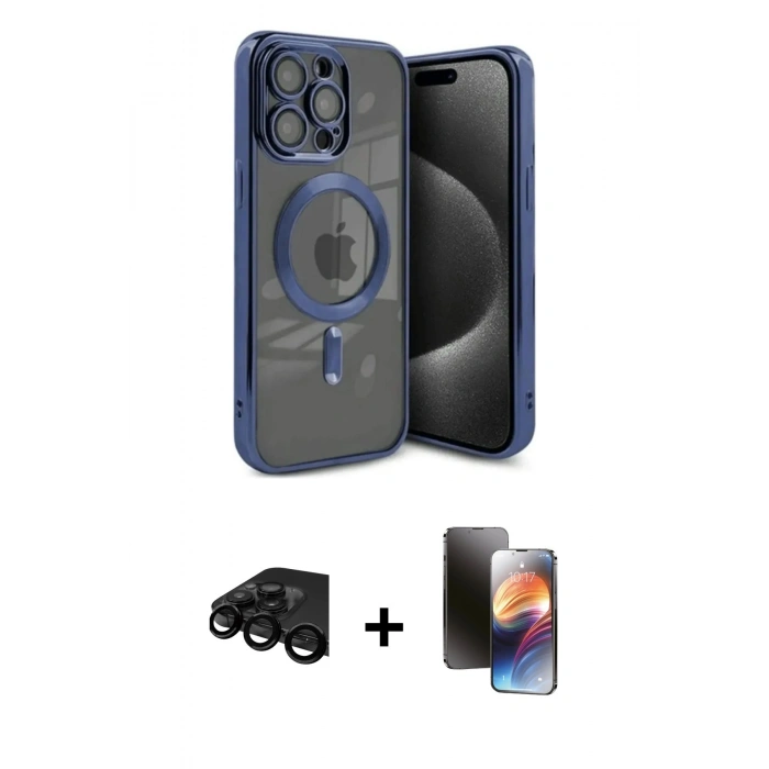 MARSİLYAN™- iPhone 15 Pro Kılıf Nova Işık Özel Seri - Siyah 3D Antistatik Mat Seramik Nano Ekran Koruyucu + Raze Metal Kamera Lens - SH