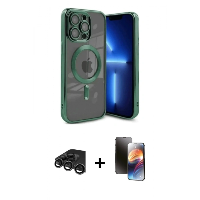 MARSİLYAN™- iPhone 15 Pro Kılıf Nova Işık Özel Seri - Siyah 3D Antistatik Mat Seramik Nano Ekran Koruyucu + Raze Metal Kamera Lens - TMGI