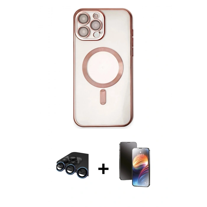 MARSİLYAN™- iPhone 15 Pro Kılıf Nova Işık Özel Seri - Siyah 3D Antistatik Mat Seramik Nano Ekran Koruyucu + Lacivert Raze Metal Kamera Lens
