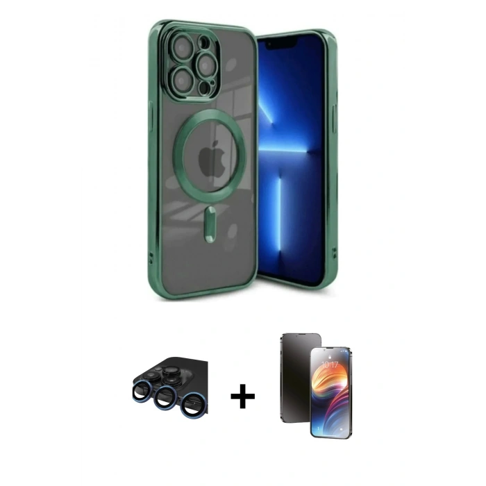 MARSİLYAN™- iPhone 15 Pro Kılıf Nova Işık Özel Seri - Siyah 3D Antistatik Mat Seramik Nano Ekran Koruyucu + Lacivert Raze Metal Kamera Lens