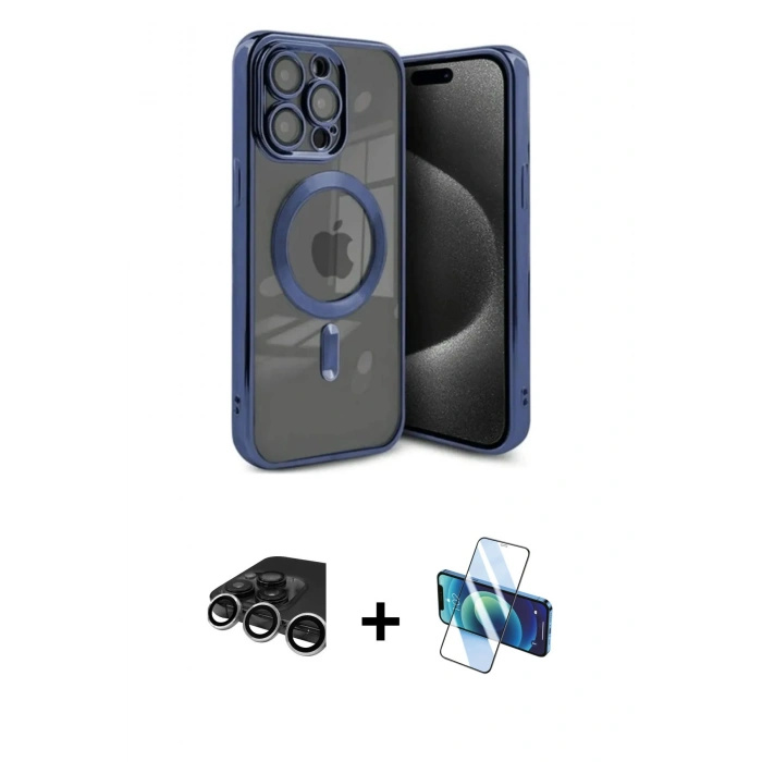 MARSİLYAN™- iPhone 15 Pro Kılıf Nova Işık Özel Seri - Siyah 3D Antistatik Seramik Nano Ekran Koruyucu + Raze Metal Kamera Lens - GS