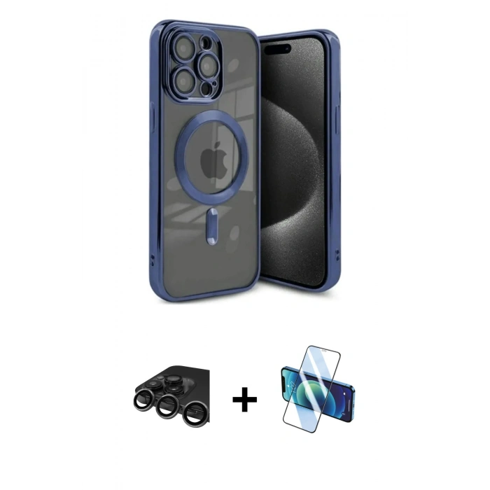 MARSİLYAN™- iPhone 15 Pro Kılıf Nova Işık Özel Seri - Siyah 3D Antistatik Seramik Nano Ekran Koruyucu + Raze Metal Kamera Lens - TMGI