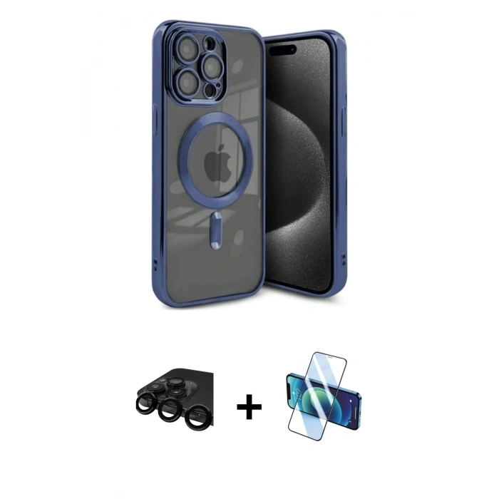 MARSİLYAN™- iPhone 15 Pro Kılıf Nova Işık Özel Seri - Siyah 3D Antistatik Seramik Nano Ekran Koruyucu + Raze Metal Kamera Lens - SH
