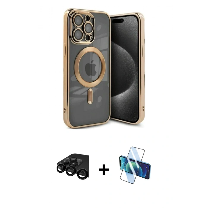 MARSİLYAN™- iPhone 15 Pro Kılıf Nova Işık Özel Seri - Siyah 3D Antistatik Seramik Nano Ekran Koruyucu + Raze Metal Kamera Lens - SH