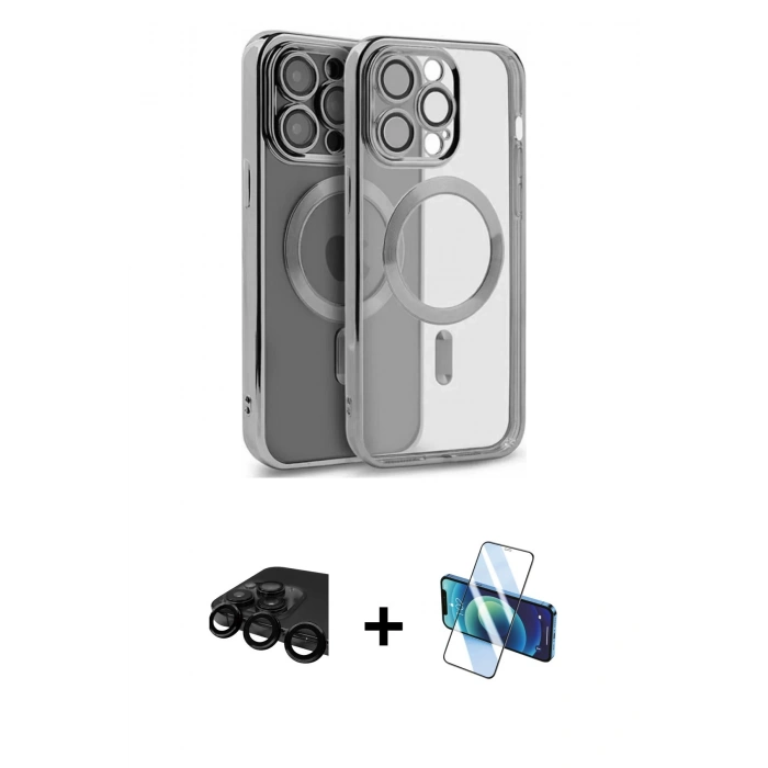 MARSİLYAN™- iPhone 15 Pro Kılıf Nova Işık Özel Seri - Siyah 3D Antistatik Seramik Nano Ekran Koruyucu + Raze Metal Kamera Lens - SH