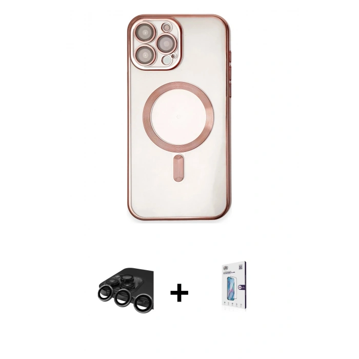 MARSİLYAN™- iPhone 15 Pro Kılıf Nova Işık Özel Seri - Siyah Bilvis 0.18mm Plus Cam Ekran Koruyucu + Raze Metal Kamera Lens - TMGI