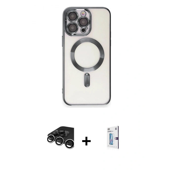 MARSİLYAN™- iPhone 15 Pro Kılıf Nova Işık Özel Seri - Siyah Bilvis 0.18mm Plus Cam Ekran Koruyucu + Raze Metal Kamera Lens - GS
