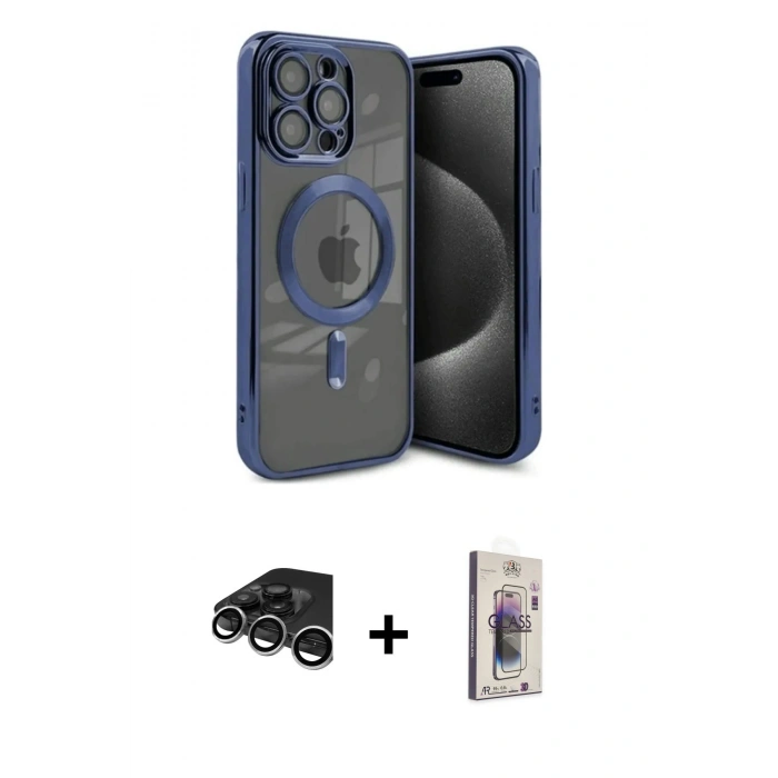 MARSİLYAN™- iPhone 15 Pro Kılıf Nova Işık Özel Seri - Siyah Bilvis 3D Cam Ekran Koruyucu + Raze Metal Kamera Lens - GS