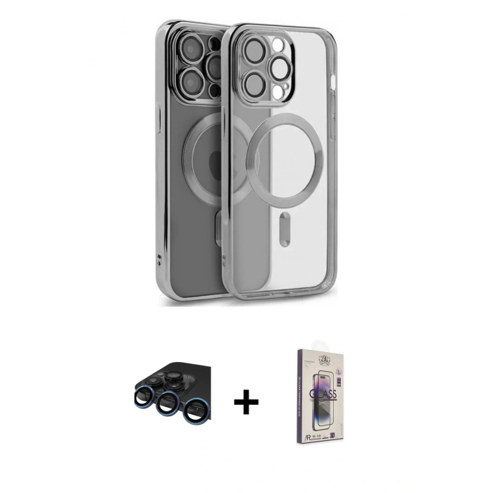 MARSİLYAN™- iPhone 15 Pro Kılıf Nova Işık Özel Seri - Siyah Bilvis 3D Cam Ekran Koruyucu + Raze Metal Kamera Lens - LT