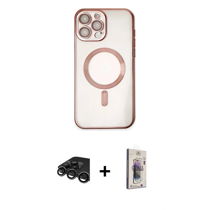 MARSİLYAN™- iPhone 15 Pro Kılıf Nova Işık Özel Seri - Siyah Bilvis 3D Cam Ekran Koruyucu + Raze Metal Kamera Lens - TMGI