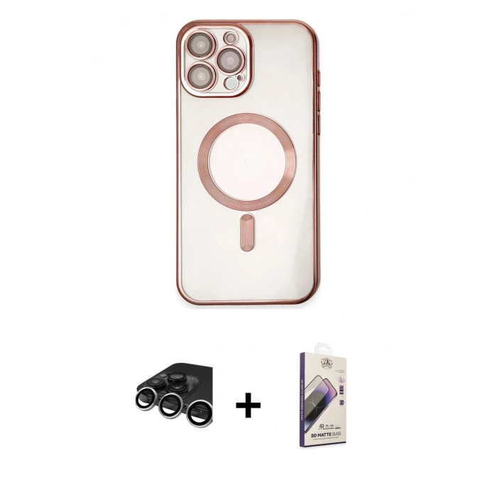 MARSİLYAN™- iPhone 15 Pro Kılıf Nova Işık Özel Seri - Siyah Bilvis 3D Mat Cam Ekran Koruyucu + Raze Metal Kamera Lens - GS