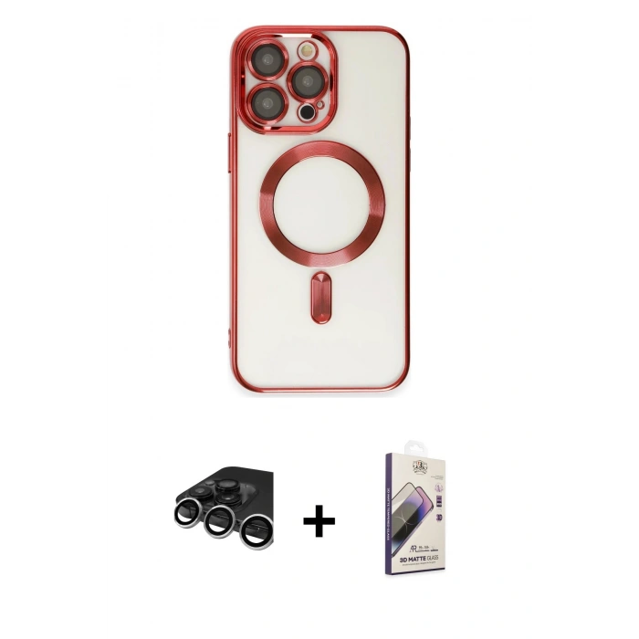 MARSİLYAN™- iPhone 15 Pro Kılıf Nova Işık Özel Seri - Siyah Bilvis 3D Mat Cam Ekran Koruyucu + Raze Metal Kamera Lens - GS