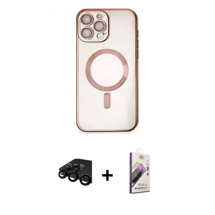 MARSİLYAN™- iPhone 15 Pro Kılıf Nova Işık Özel Seri - Siyah Bilvis 3D Mat Cam Ekran Koruyucu + Raze Metal Kamera Lens - SH