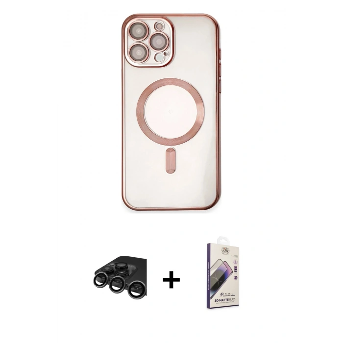 MARSİLYAN™- iPhone 15 Pro Kılıf Nova Işık Özel Seri - Siyah Bilvis 3D Mat Cam Ekran Koruyucu + Titanyum Gri Raze Metal Kamera Lens