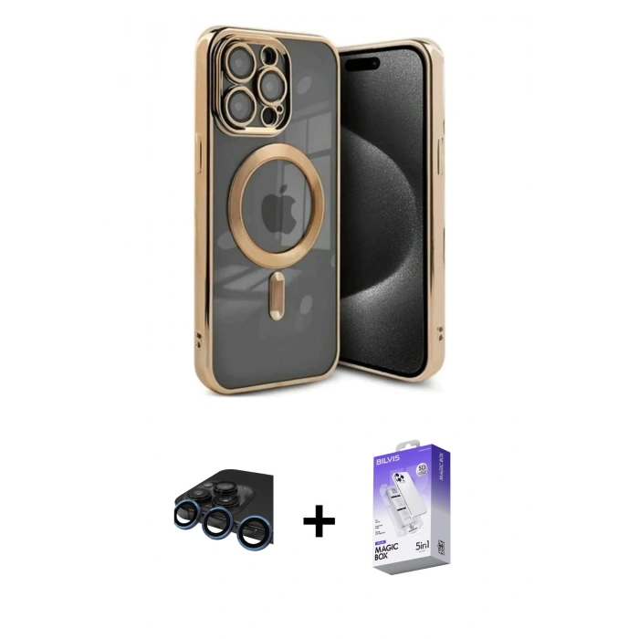 MARSİLYAN™- iPhone 15 Pro Kılıf Nova Işık Özel Seri - Siyah Bilvis 5in1 3D Magic Cam Ekran Koruyucu + Raze Metal Kamera Lens - LT