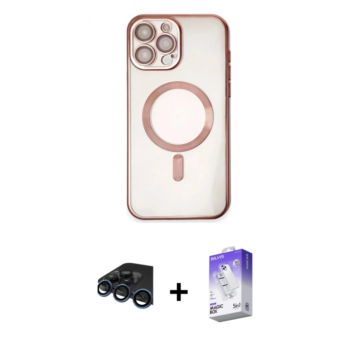 MARSİLYAN™- iPhone 15 Pro Kılıf Nova Işık Özel Seri - Siyah Bilvis 5in1 3D Magic Cam Ekran Koruyucu + Raze Metal Kamera Lens - LT