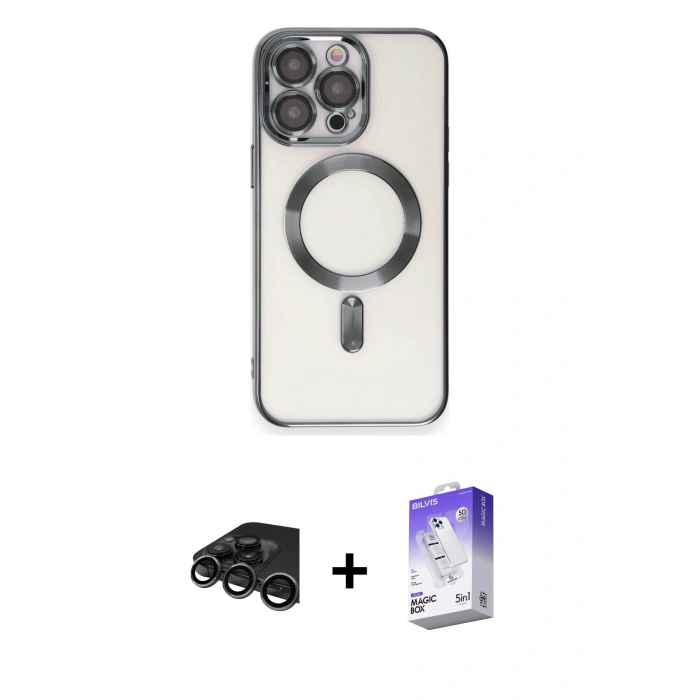 MARSİLYAN™- iPhone 15 Pro Kılıf Nova Işık Özel Seri - Siyah Bilvis 5in1 3D Magic Cam Ekran Koruyucu + Raze Metal Kamera Lens - TMGI