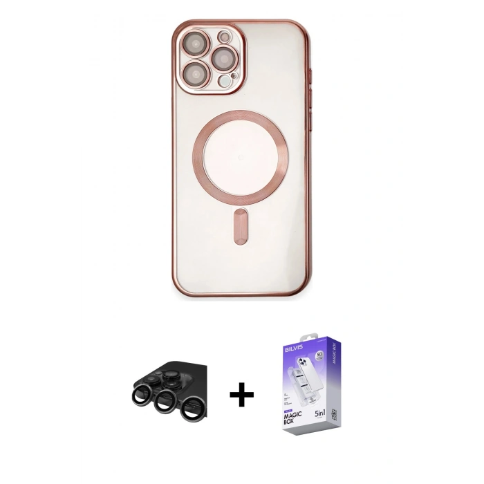 MARSİLYAN™- iPhone 15 Pro Kılıf Nova Işık Özel Seri - Siyah Bilvis 5in1 3D Magic Cam Ekran Koruyucu + Raze Metal Kamera Lens - TMGI