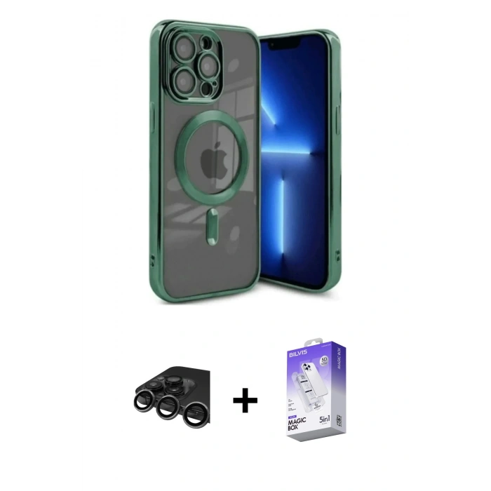 MARSİLYAN™- iPhone 15 Pro Kılıf Nova Işık Özel Seri - Siyah Bilvis 5in1 3D Magic Cam Ekran Koruyucu + Raze Metal Kamera Lens - TMGI