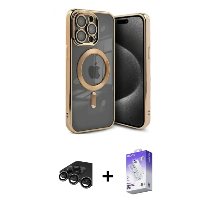 MARSİLYAN™- iPhone 15 Pro Kılıf Nova Işık Özel Seri - Siyah Bilvis 5in1 3D Magic Cam Ekran Koruyucu + Raze Metal Kamera Lens - TMGI
