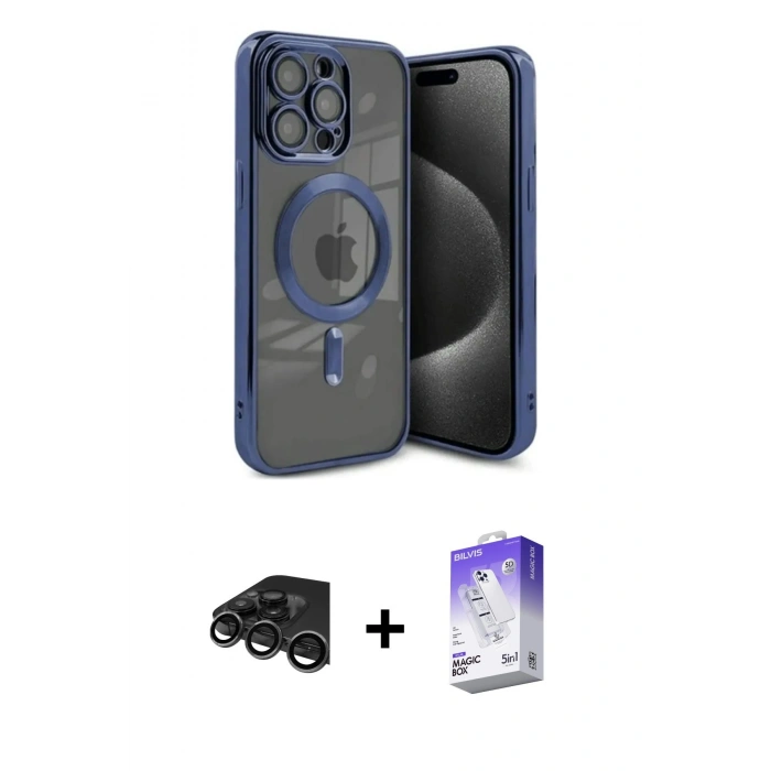 MARSİLYAN™- iPhone 15 Pro Kılıf Nova Işık Özel Seri - Siyah Bilvis 5in1 3D Magic Cam Ekran Koruyucu + Raze Metal Kamera Lens - TMGI