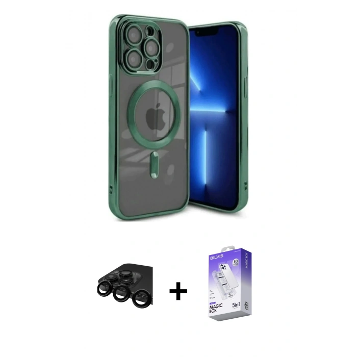 MARSİLYAN™- iPhone 15 Pro Kılıf Nova Işık Özel Seri - Siyah Bilvis 5in1 3D Magic Cam Ekran Koruyucu + Siyah Raze Metal Kamera Lens
