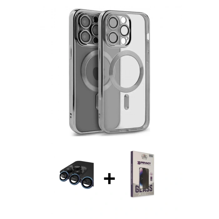 MARSİLYAN™- iPhone 15 Pro Kılıf Nova Işık Özel Seri - Siyah Bilvis Hayalet Cam Ekran Koruyucu + Raze Metal Kamera Lens - LT