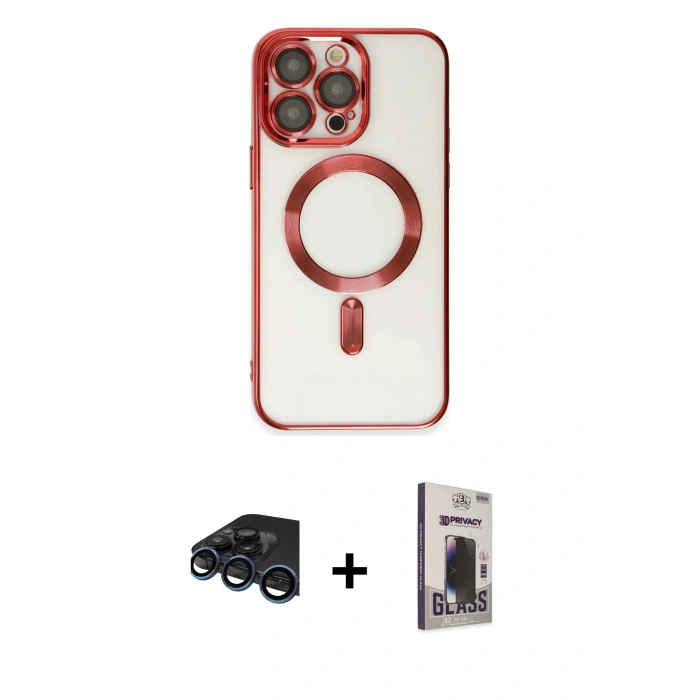 MARSİLYAN™- iPhone 15 Pro Kılıf Nova Işık Özel Seri - Siyah Bilvis Hayalet Cam Ekran Koruyucu + Raze Metal Kamera Lens - LT