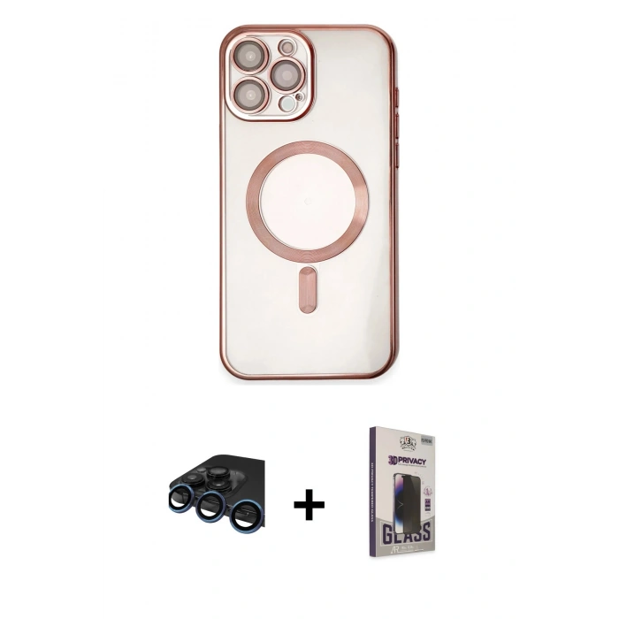 MARSİLYAN™- iPhone 15 Pro Kılıf Nova Işık Özel Seri - Siyah Bilvis Hayalet Cam Ekran Koruyucu + Raze Metal Kamera Lens - LT