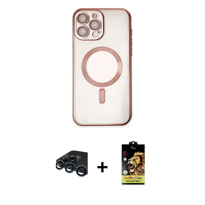 MARSİLYAN™- iPhone 15 Pro Kılıf Nova Işık Özel Seri - Siyah Buffer Cam Ekran Koruyucu + Lacivert Raze Metal Kamera Lens