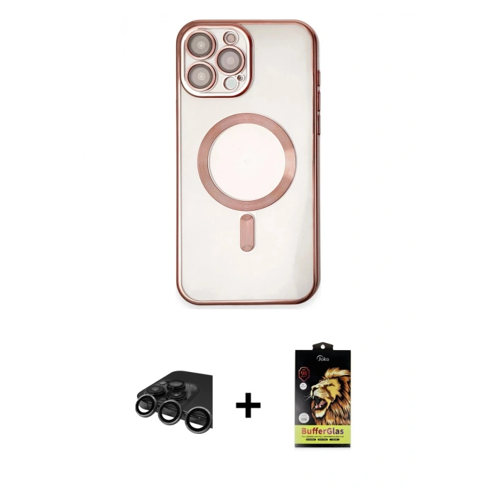 MARSİLYAN™- iPhone 15 Pro Kılıf Nova Işık Özel Seri - Siyah Buffer Cam Ekran Koruyucu + Raze Metal Kamera Lens - TMGI