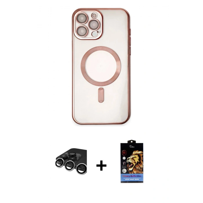 MARSİLYAN™- iPhone 15 Pro Kılıf Nova Işık Özel Seri - Siyah Buffer Hayalet Cam Ekran Koruyucu + Raze Metal Kamera Lens - GS