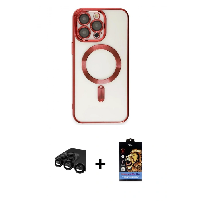 MARSİLYAN™- iPhone 15 Pro Kılıf Nova Işık Özel Seri - Siyah Buffer Hayalet Cam Ekran Koruyucu + Raze Metal Kamera Lens - SH