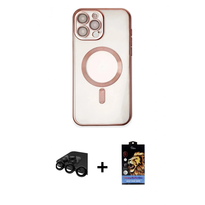 MARSİLYAN™- iPhone 15 Pro Kılıf Nova Işık Özel Seri - Siyah Buffer Hayalet Cam Ekran Koruyucu + Raze Metal Kamera Lens - SH
