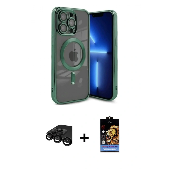 MARSİLYAN™- iPhone 15 Pro Kılıf Nova Işık Özel Seri - Siyah Buffer Hayalet Cam Ekran Koruyucu + Raze Metal Kamera Lens - SH