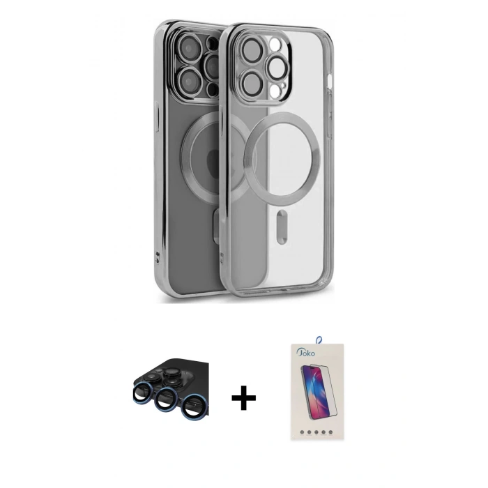 MARSİLYAN™- iPhone 15 Pro Kılıf Nova Işık Özel Seri - Siyah Joko 5D Cam + Raze Metal Kamera Lens - LT