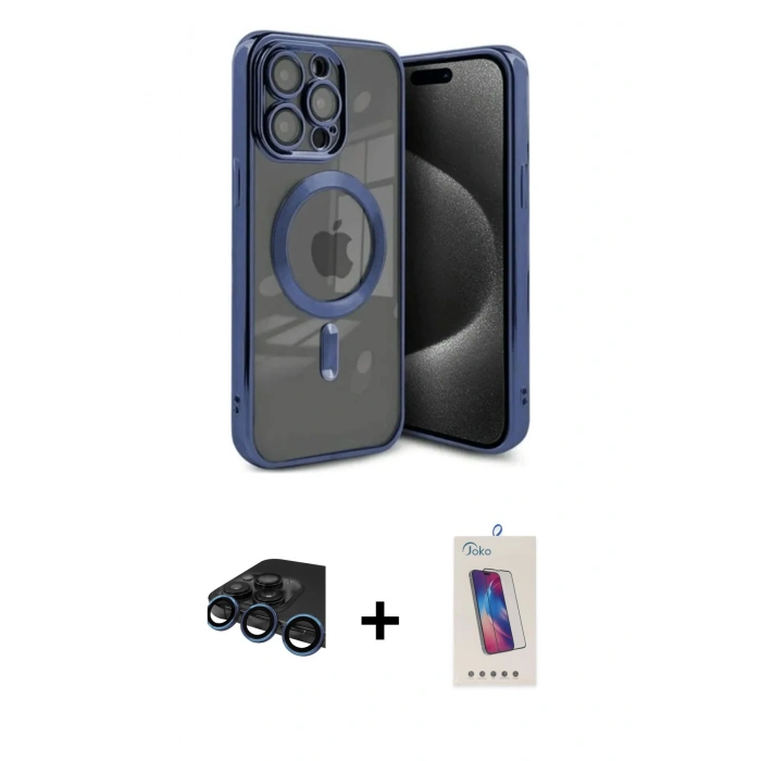 MARSİLYAN™- iPhone 15 Pro Kılıf Nova Işık Özel Seri - Siyah Joko 5D Cam + Raze Metal Kamera Lens - LT