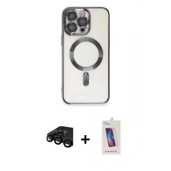 MARSİLYAN™- iPhone 15 Pro Kılıf Nova Işık Özel Seri - Siyah Joko 5D Cam + Siyah Raze Metal Kamera Lens