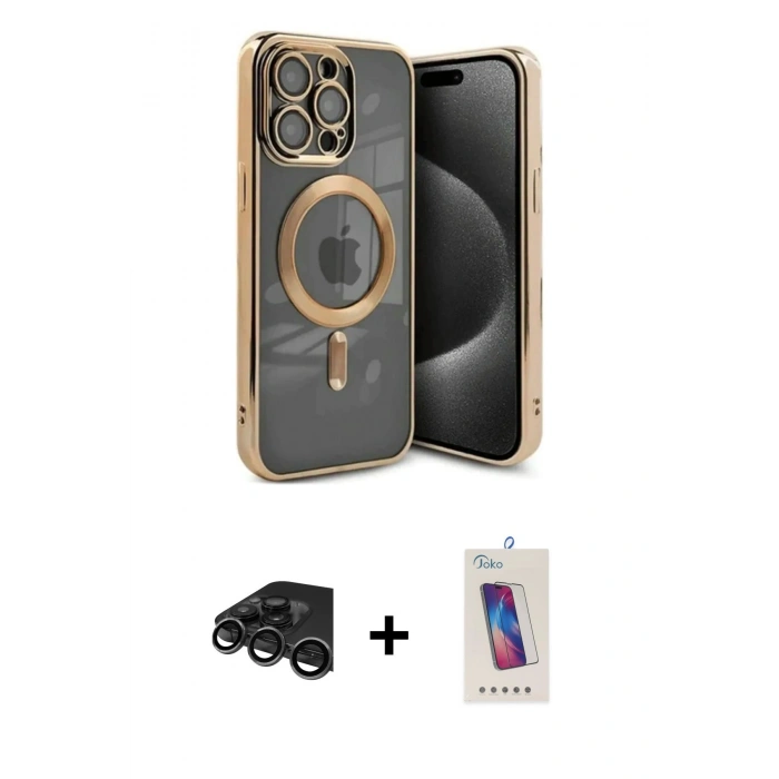 MARSİLYAN™- iPhone 15 Pro Kılıf Nova Işık Özel Seri - Siyah Joko 5D Cam + Raze Metal Kamera Lens - TMGI