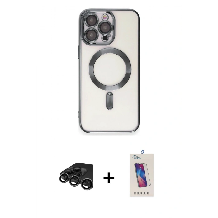 MARSİLYAN™- iPhone 15 Pro Kılıf Nova Işık Özel Seri - Siyah Joko 5D Cam + Raze Metal Kamera Lens - TMGI