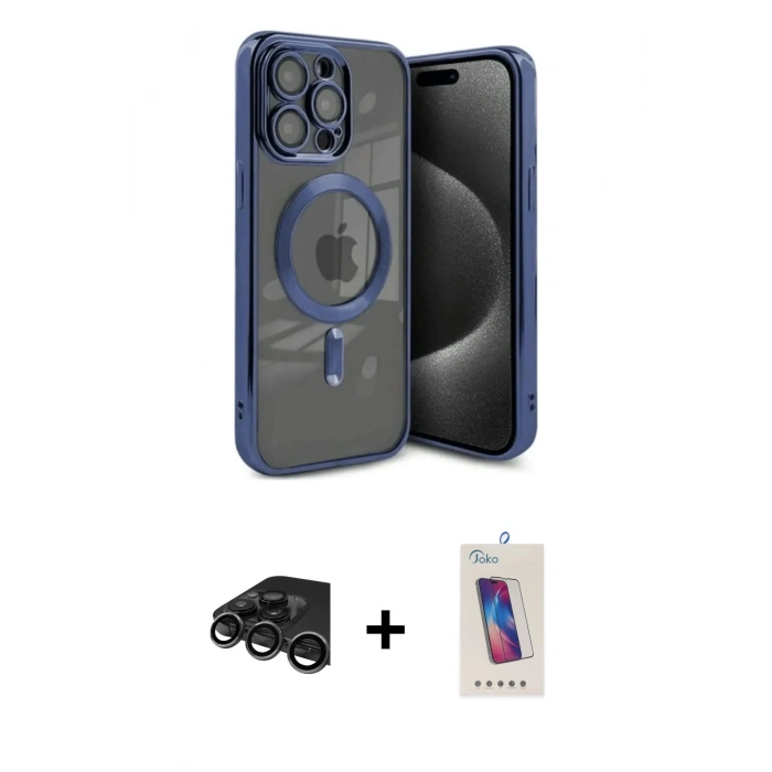 MARSİLYAN™- iPhone 15 Pro Kılıf Nova Işık Özel Seri - Siyah Joko 5D Cam + Raze Metal Kamera Lens - TMGI