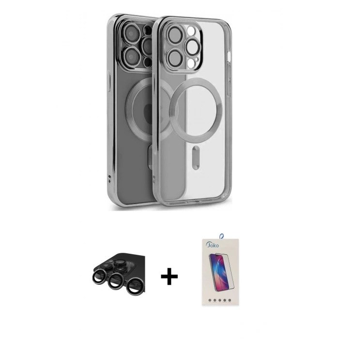 MARSİLYAN™- iPhone 15 Pro Kılıf Nova Işık Özel Seri - Siyah Joko 5D Cam + Raze Metal Kamera Lens - TMGI