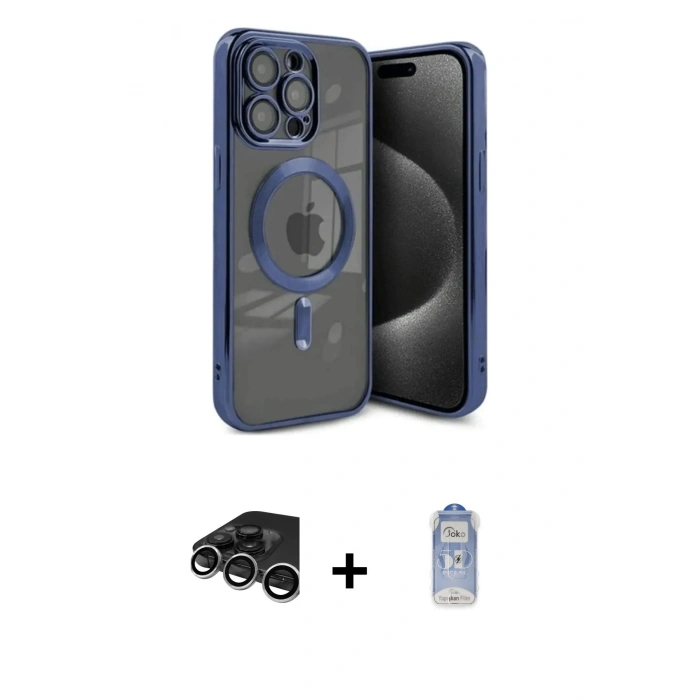 MARSİLYAN™- iPhone 15 Pro Kılıf Nova Işık Özel Seri - Siyah Joko Magic 5D Cam + Raze Metal Kamera Lens - GS