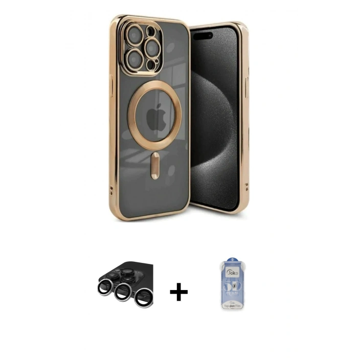 MARSİLYAN™- iPhone 15 Pro Kılıf Nova Işık Özel Seri - Siyah Joko Magic 5D Cam + Raze Metal Kamera Lens - GS