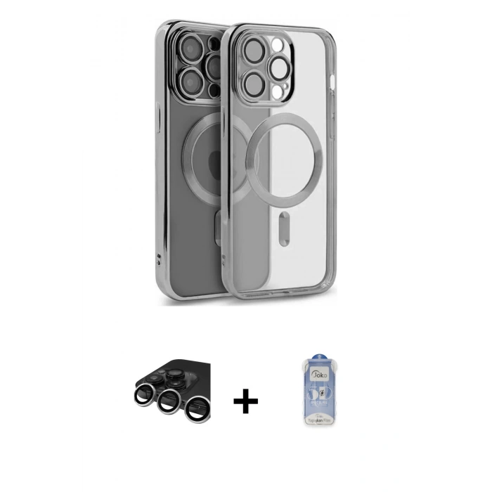 MARSİLYAN™- iPhone 15 Pro Kılıf Nova Işık Özel Seri - Siyah Joko Magic 5D Cam + Raze Metal Kamera Lens - GS
